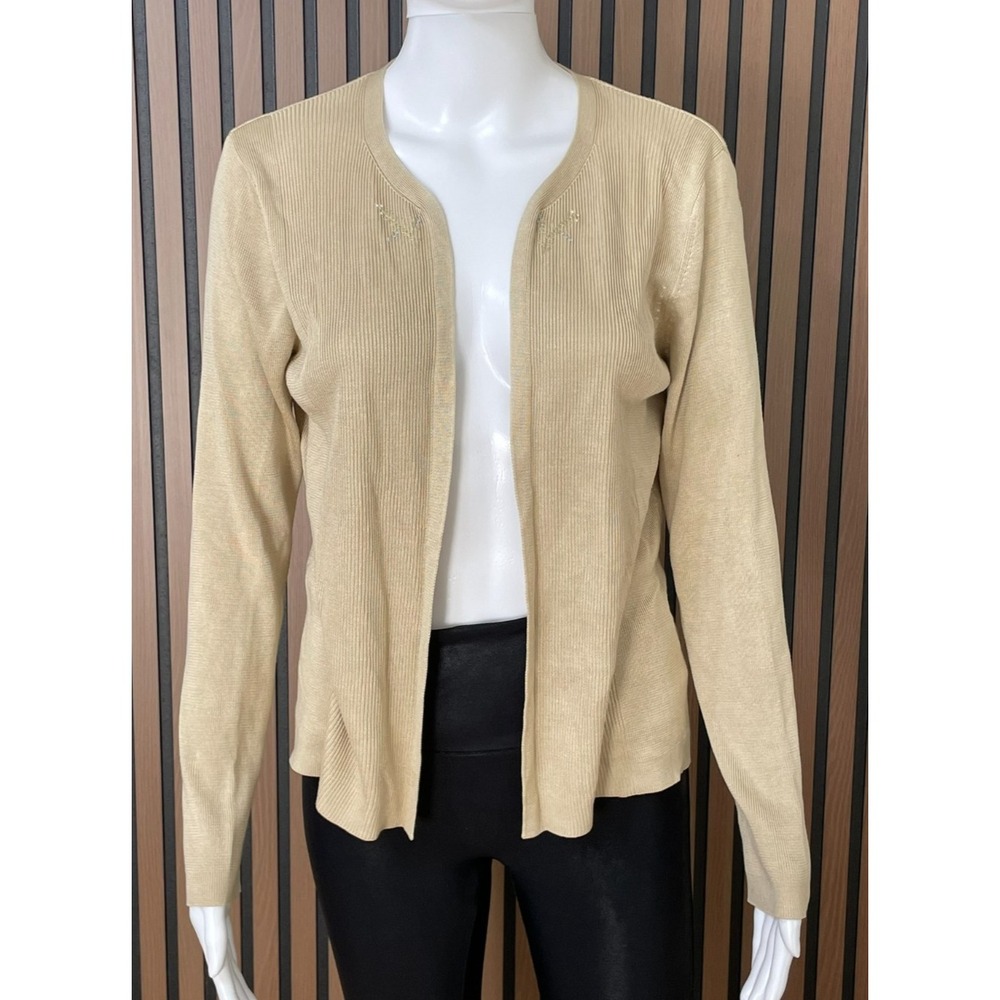 Ann Taylor Women's M Brown Sweater Silk Cardigan Casual‎ Grandma Chic Outdoor